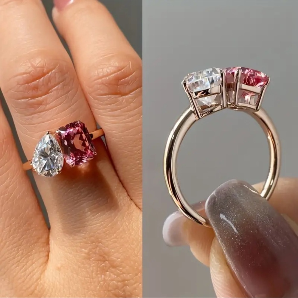 Elegant Pink and Clear Gemstone Ring - Picture 2 of 5